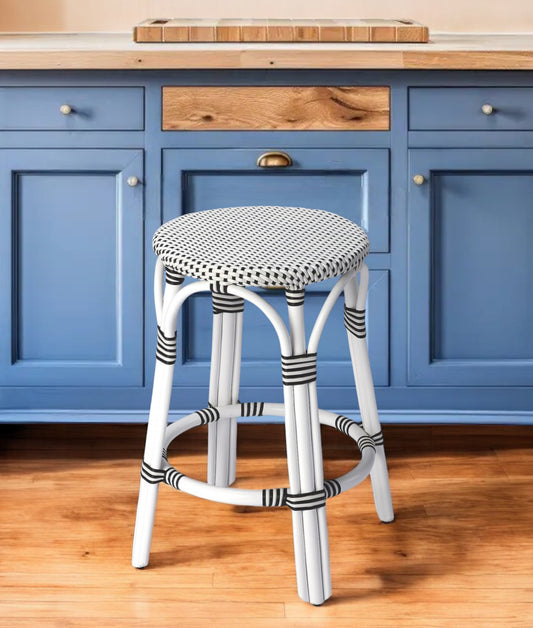 24" Black and White Rattan Backless Counter Height Bar Chair-0