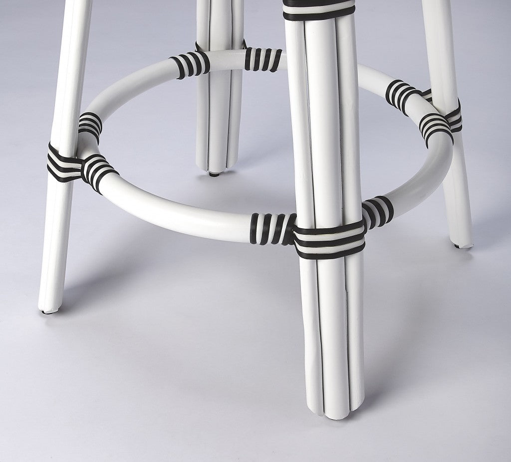 24" Black and White Rattan Backless Counter Height Bar Chair-8