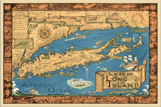 Vintage 1933 Map Of Long Island Unframed Print Wall Art-0