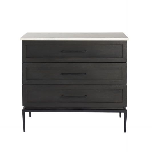 36" Black And White Solid Wood And Marble Three Drawer Dresser-0