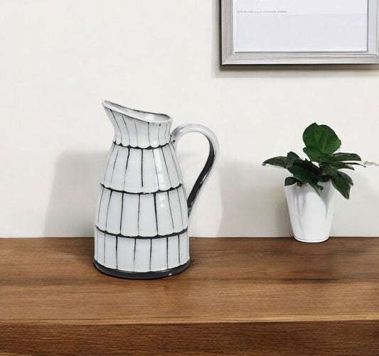 10" Black And White Cylinder Ceramic Urns Jars-0