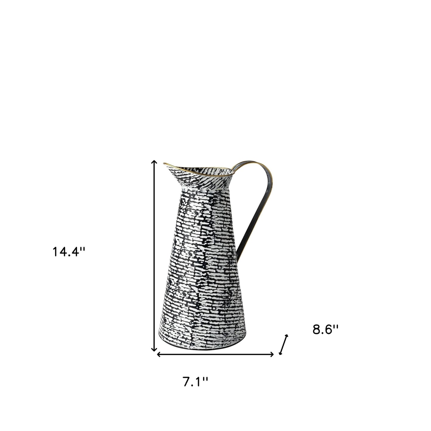 14" Black And White Abstract Cylinder Metal Jug Vase-7