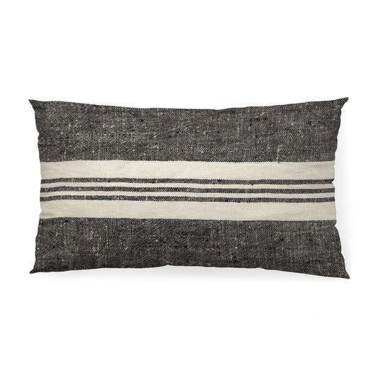 Black And White Striped Lumbar Accent Pillow Cover-0