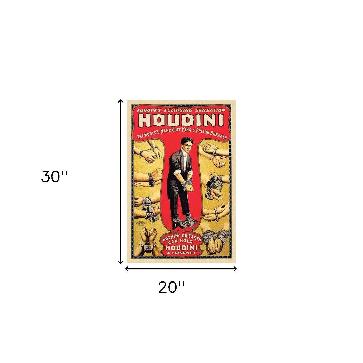 20" X 30" Houdini Handcuff King Vintage Magic Poster Wall Art-4