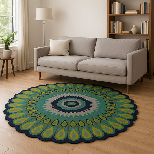 8' Green Wool Hand Tufted Round Rug-0