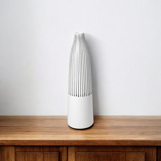 18" Black And White Abstract Cylinder Ceramic Table Vase-0