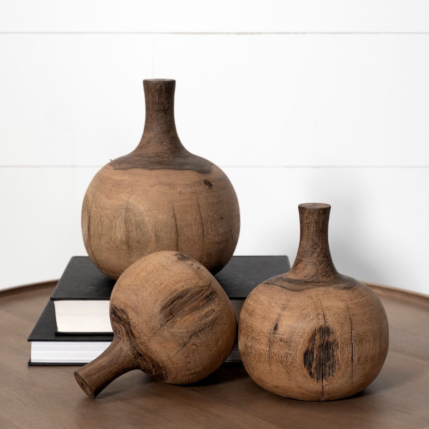 11" Brown Bud Solid Wood Table Vase-4