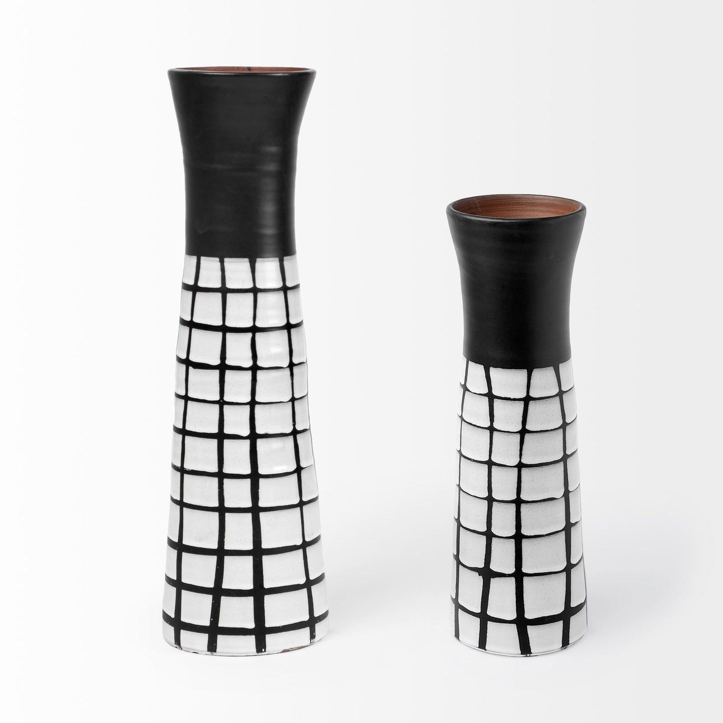24" Black And White Abstract Cylinder Ceramic Table Vase-2