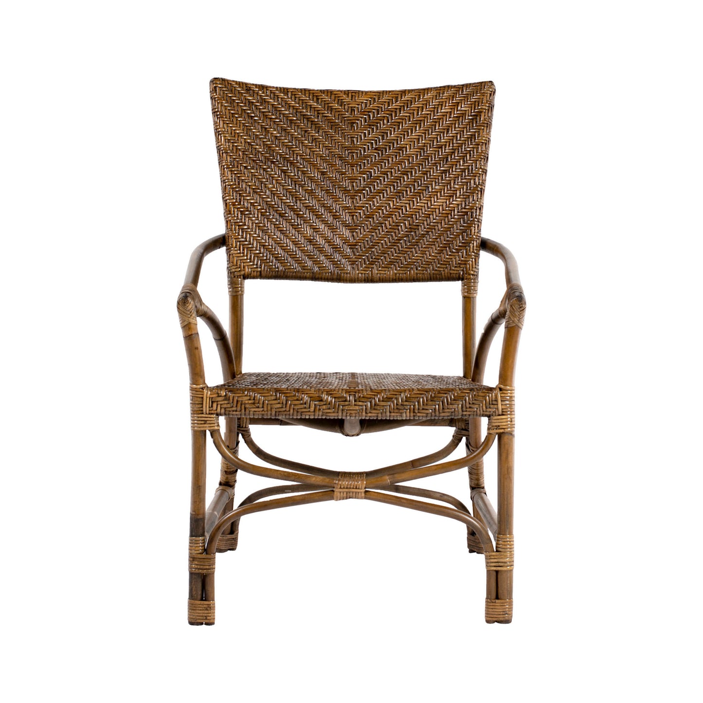 Set of Two Natural Rattan Open Back Dining Arm Chairs-2
