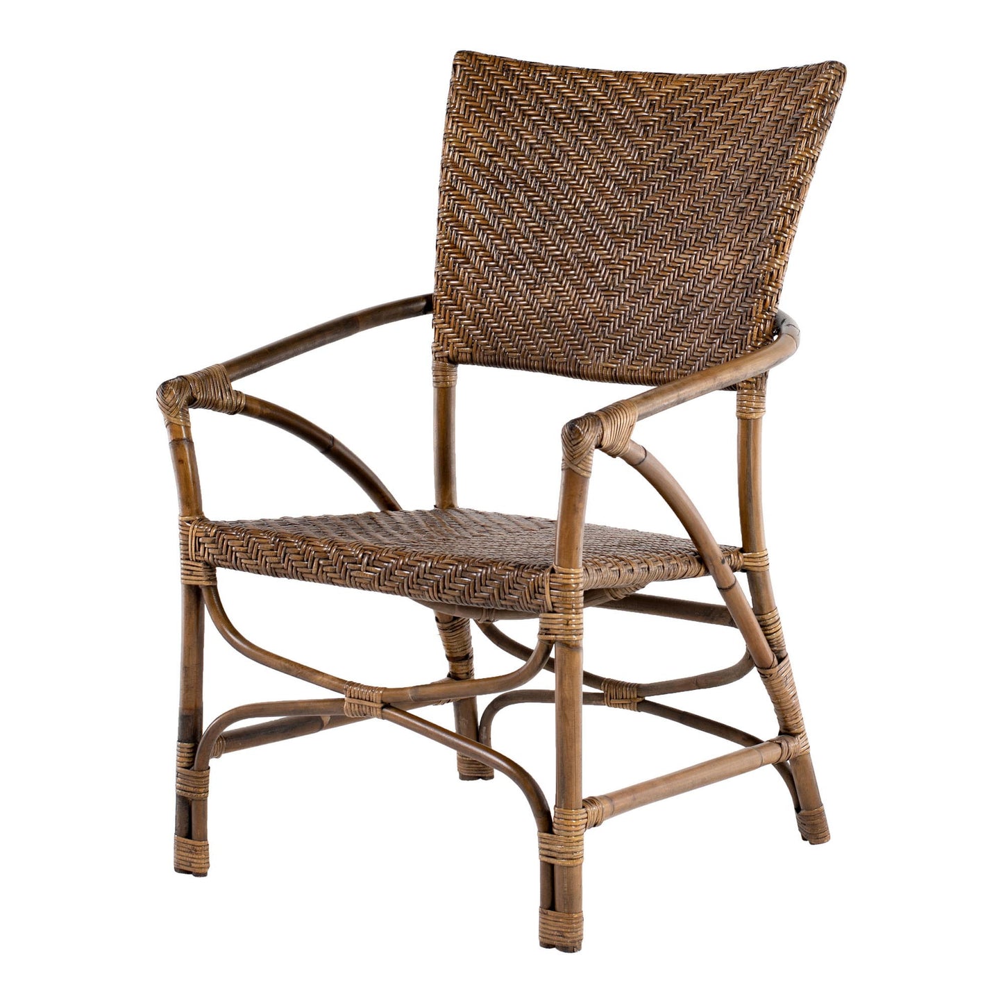Set of Two Natural Rattan Open Back Dining Arm Chairs-3