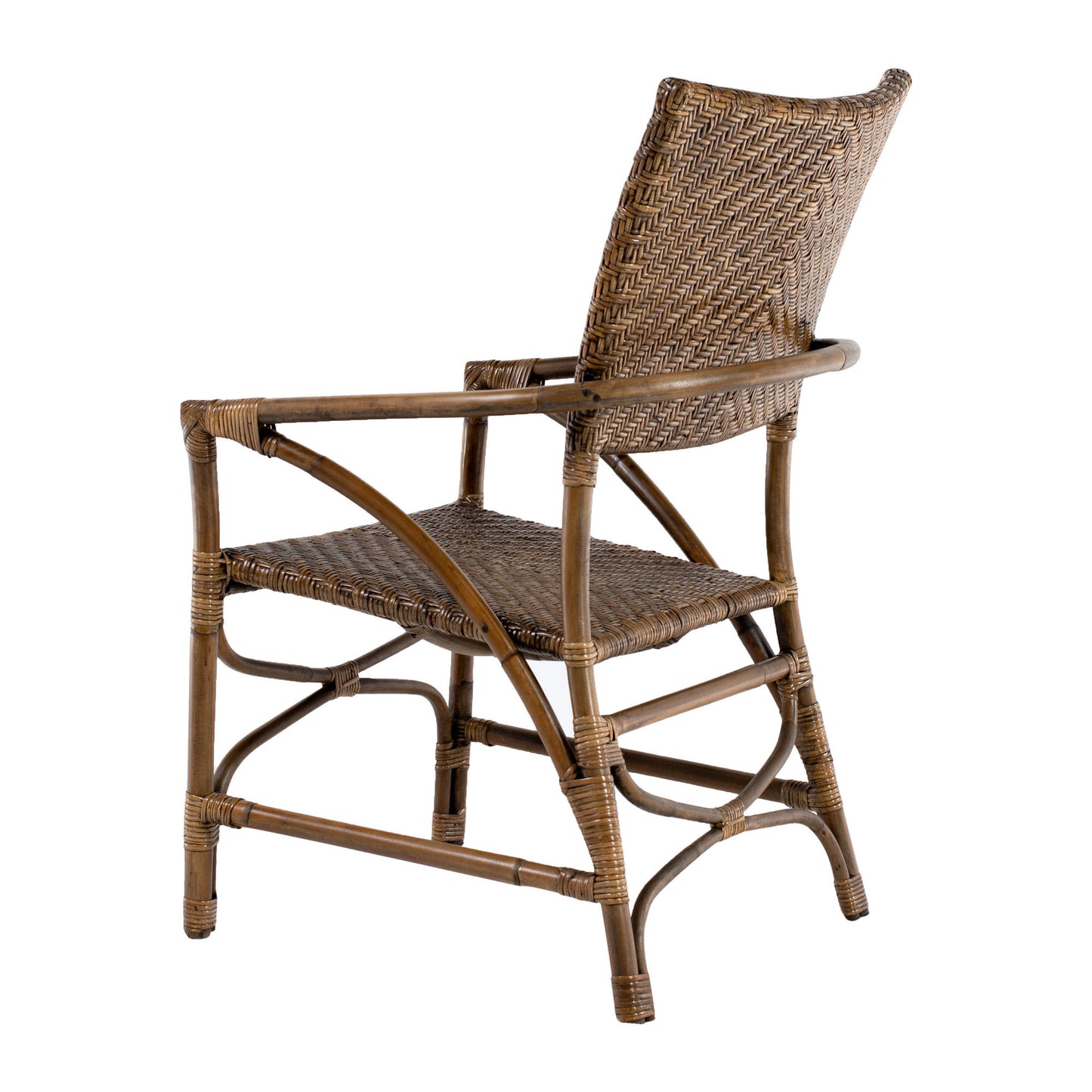 Set of Two Natural Rattan Open Back Dining Arm Chairs-5