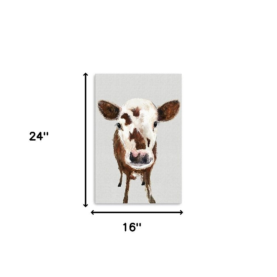 24" x 16" Brown and White Baby Cow Face Canvas Wall Art-4