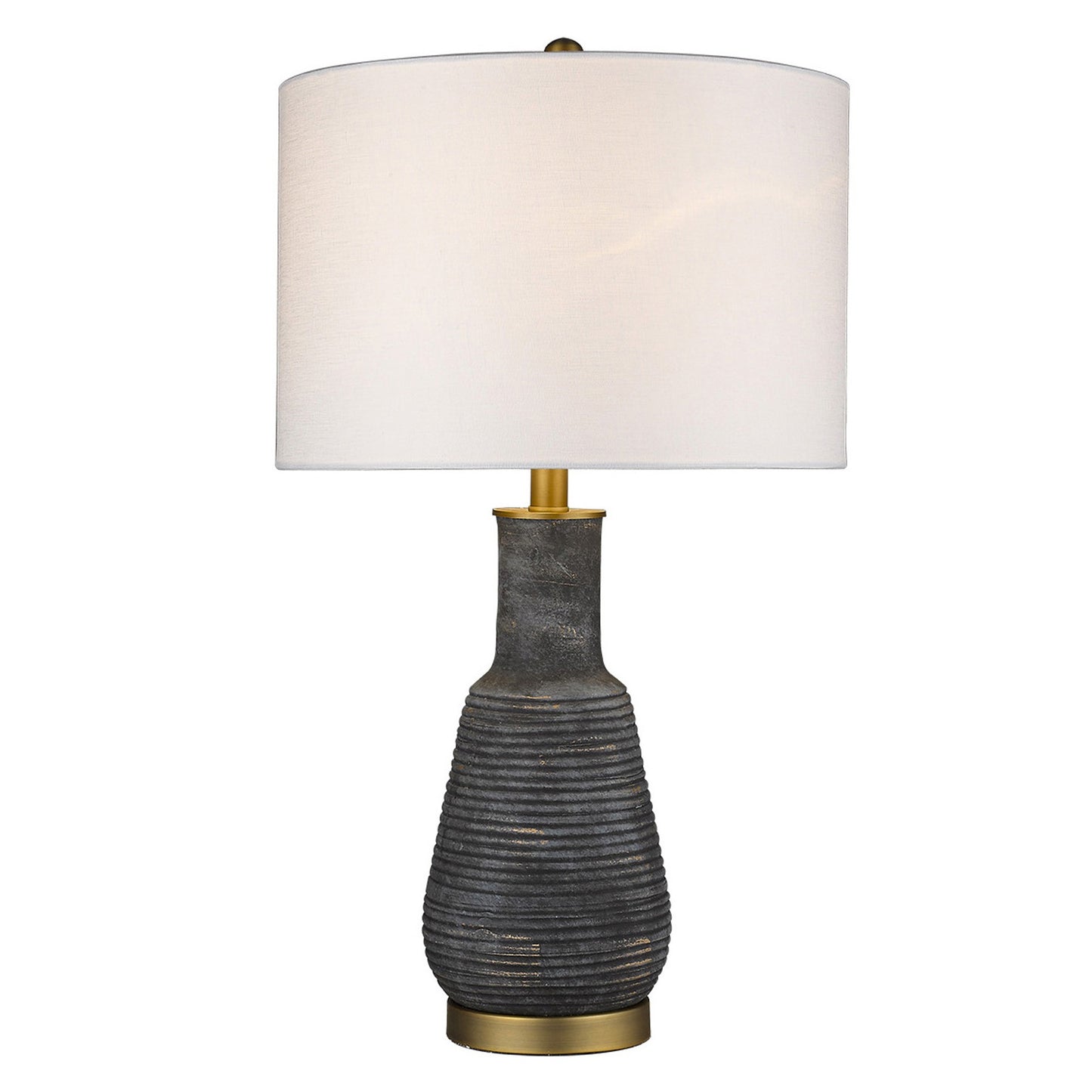 26" Distressed Black and Gold Ceramic Table Lamp With White Drum Shade-2