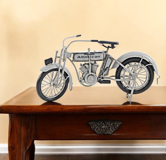 6" White Metal Hand Painted Model Motorcycle Tabletop Sculpture-0