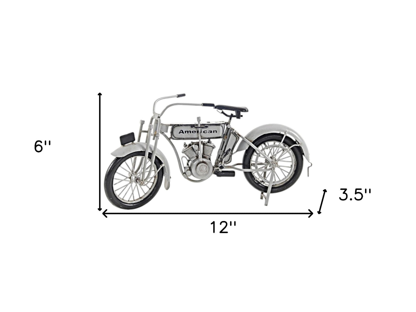 6" White Metal Hand Painted Model Motorcycle Tabletop Sculpture-5