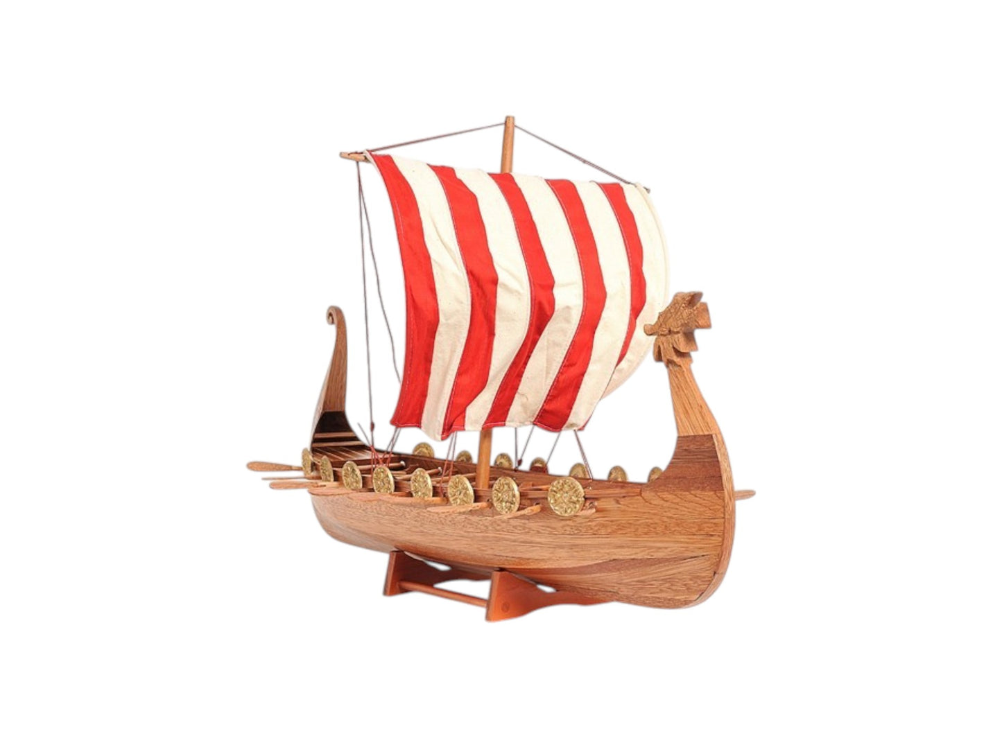20" Wood Brown Solid Wood Hand Painted Model Boat Tabletop Sculpture-1