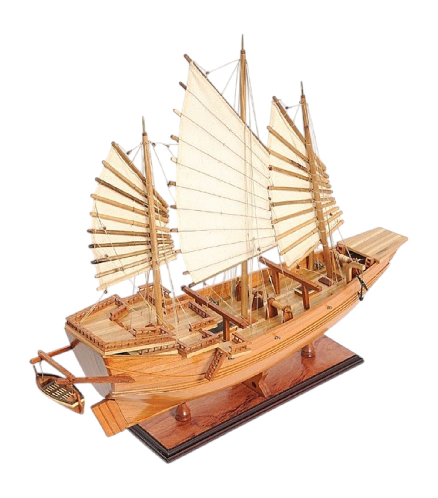 25" Wood Brown Solid Wood Hand Painted Model Boat Tabletop Sculpture-2