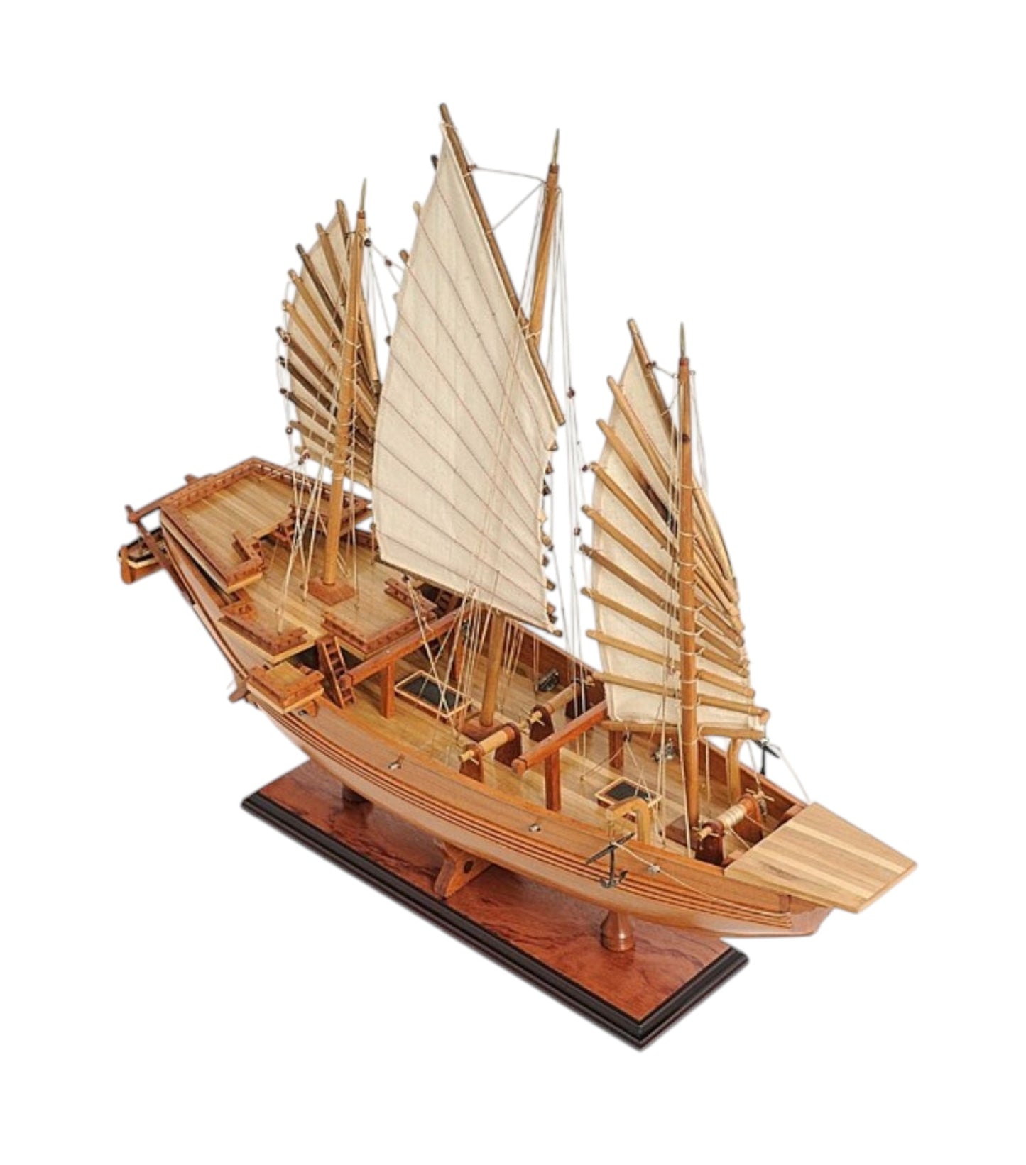 25" Wood Brown Solid Wood Hand Painted Model Boat Tabletop Sculpture-3