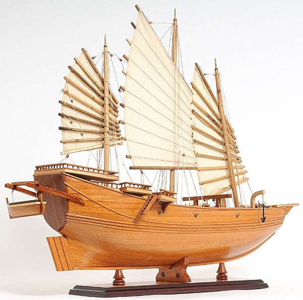 25" Wood Brown Solid Wood Hand Painted Model Boat Tabletop Sculpture-6