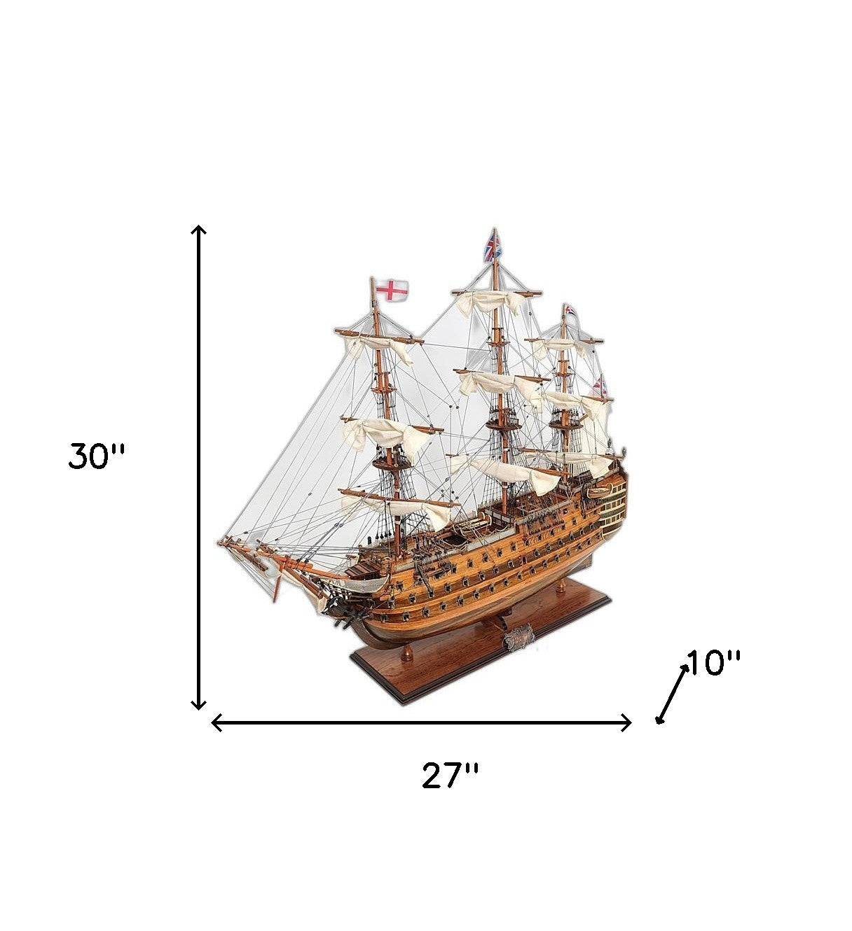 27" Wood Brown Solid Wood Hand Painted Model Boat Tabletop Sculpture-6