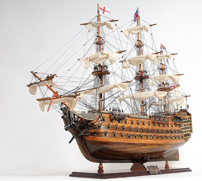 27" Wood Brown Solid Wood Hand Painted Model Boat Tabletop Sculpture-2