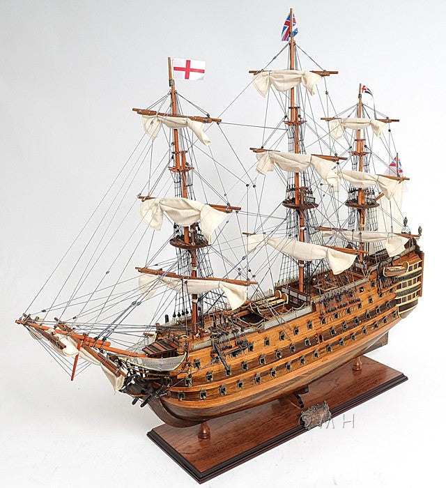 27" Wood Brown Solid Wood Hand Painted Model Boat Tabletop Sculpture-4
