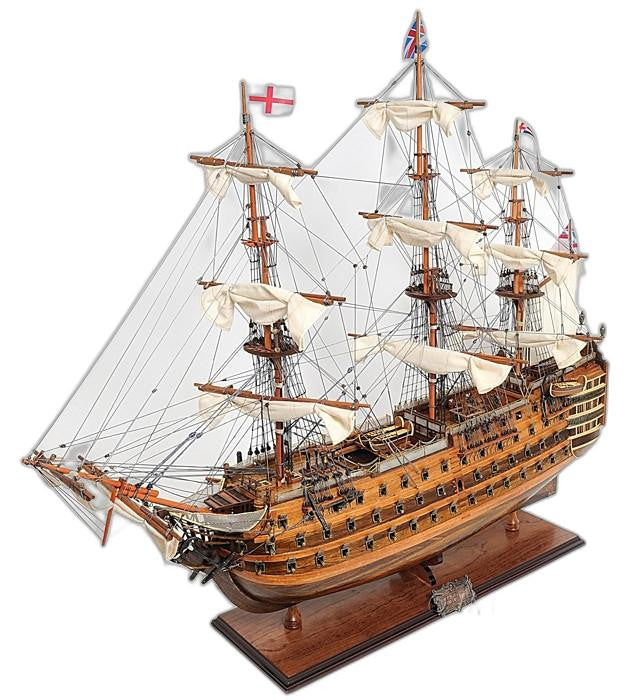 27" Wood Brown Solid Wood Hand Painted Model Boat Tabletop Sculpture-1