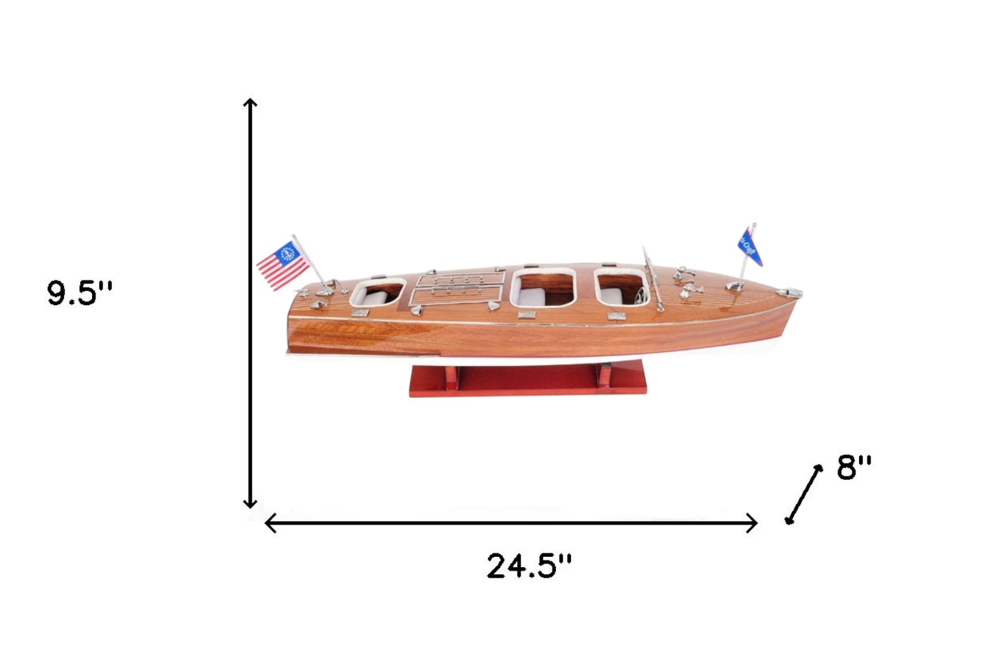 10" Wood Brown Solid Wood Hand Painted Model Boat Tabletop Sculpture-8