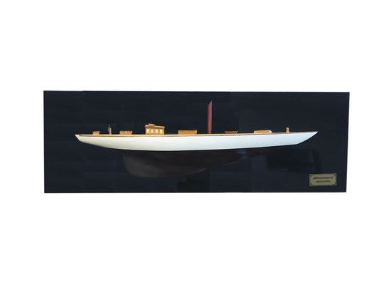 12" Black and White Solid Wood Hand Painted Shamrock V Yacht Half-Hull Model Boat-0