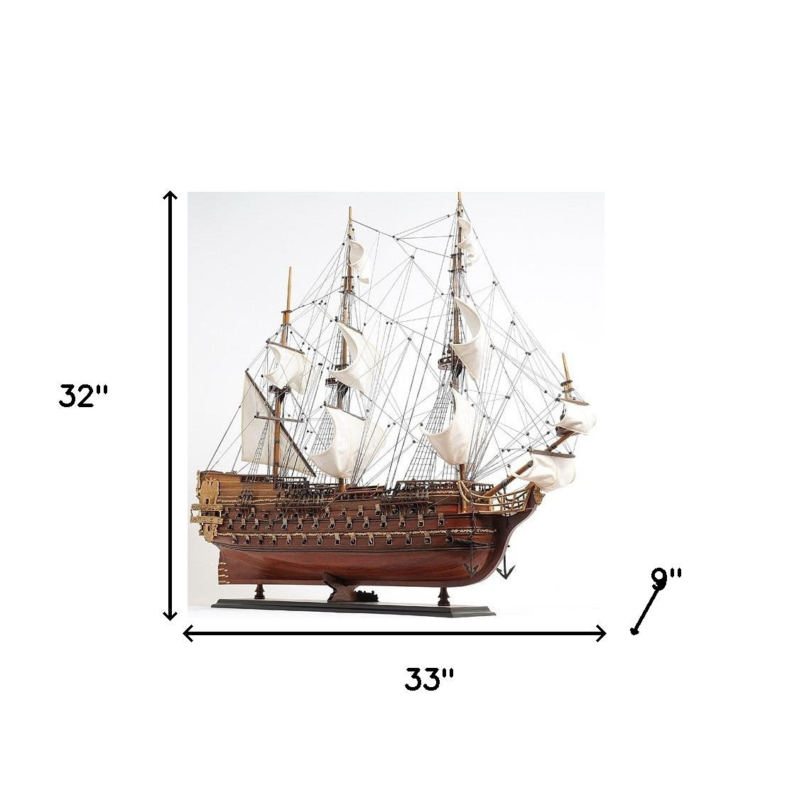 32" Wood Brown Solid Wood Hand Painted St. Espirit Model Boat-8