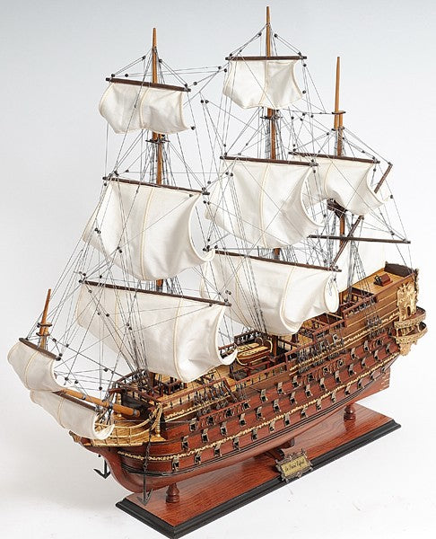 32" Wood Brown Solid Wood Hand Painted St. Espirit Model Boat-4