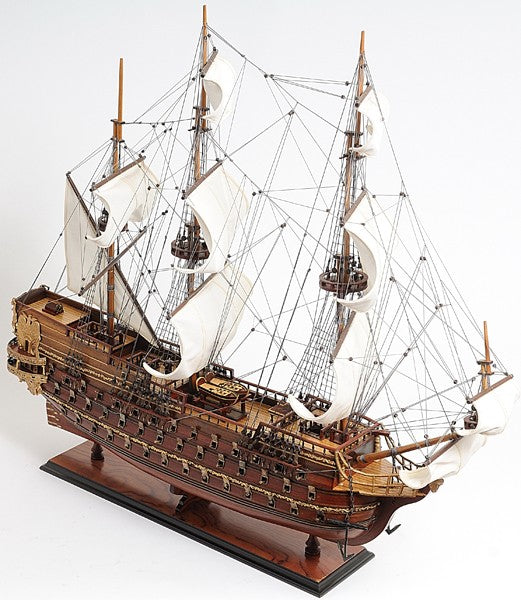 32" Wood Brown Solid Wood Hand Painted St. Espirit Model Boat-3