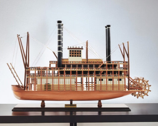 17" Wood Brown Solid Wood Hand Painted King of Mississippi Model Boat-1