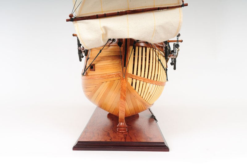34" Wood Brown Solid Wood Hand Painted HMS Endeavour 1768 Open Hull Model Boat-5