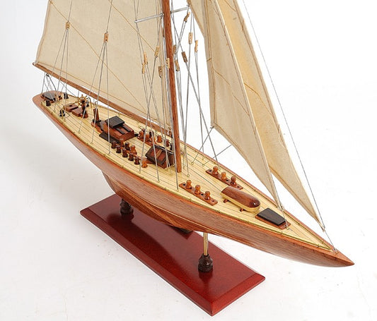 31" Wood Brown Endeavour Yacht Hand Painted Sculpture-0