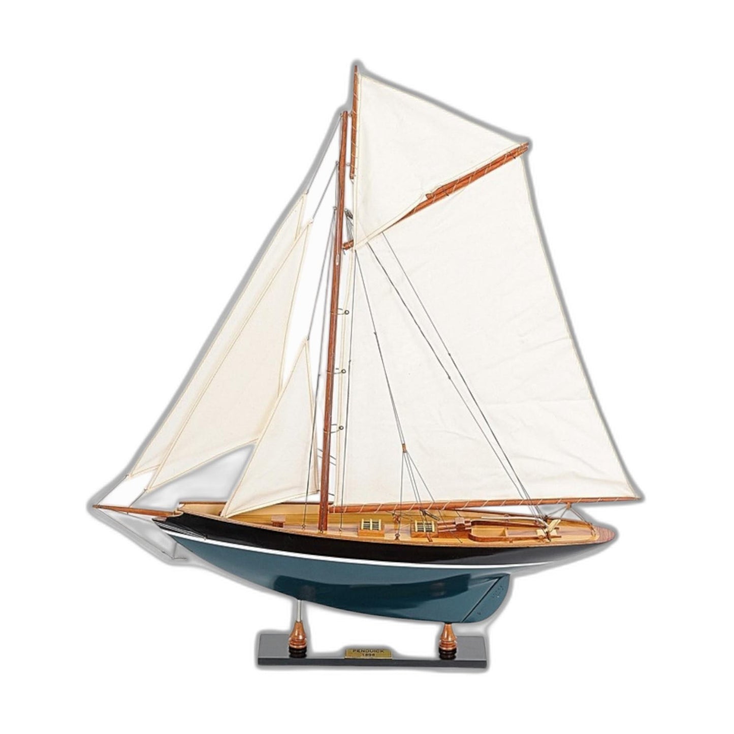 31" Black Blue And White Solid Wood Pen Duick Hand Painted Model Sail Boat-4