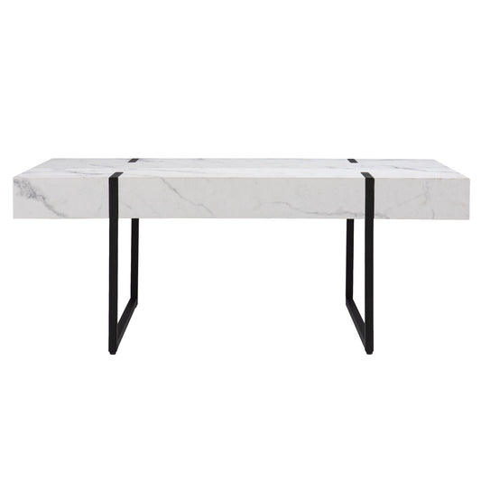 43" White And Black Faux Marble And Metal With Iron Coffee Table-0