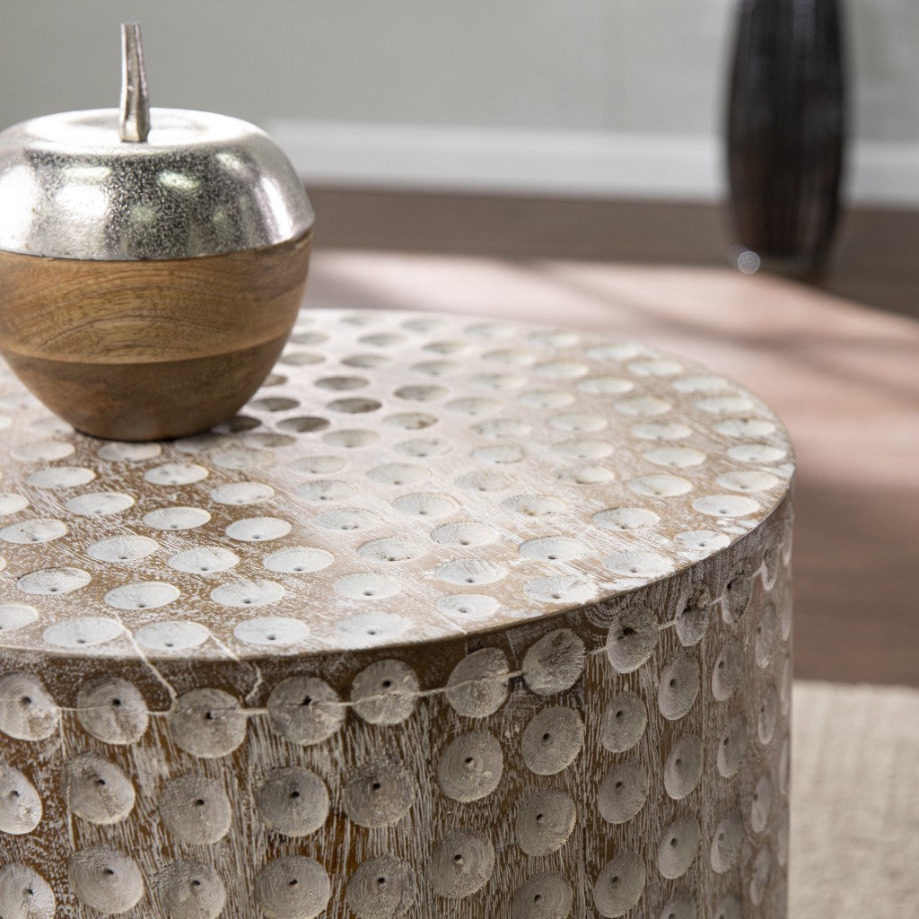 18" Washed White Solid Wood Round End Table-8