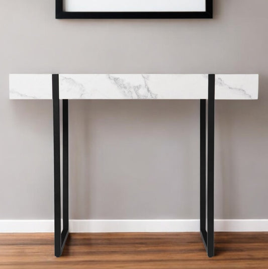 39" White and Black Faux Marble Sled Console Table-0