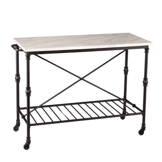 Black and White 49" Rolling Kitchen Island With Storage-0