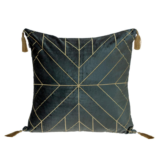 Charcoal and Gold Geo Velvet Throw Pillow with Gold Tassels-0