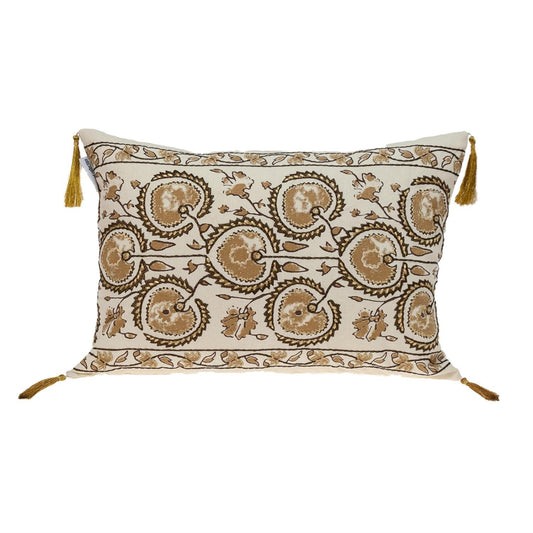 Gold and Bronze Embroidered Decorative Lumbar Pillow-0