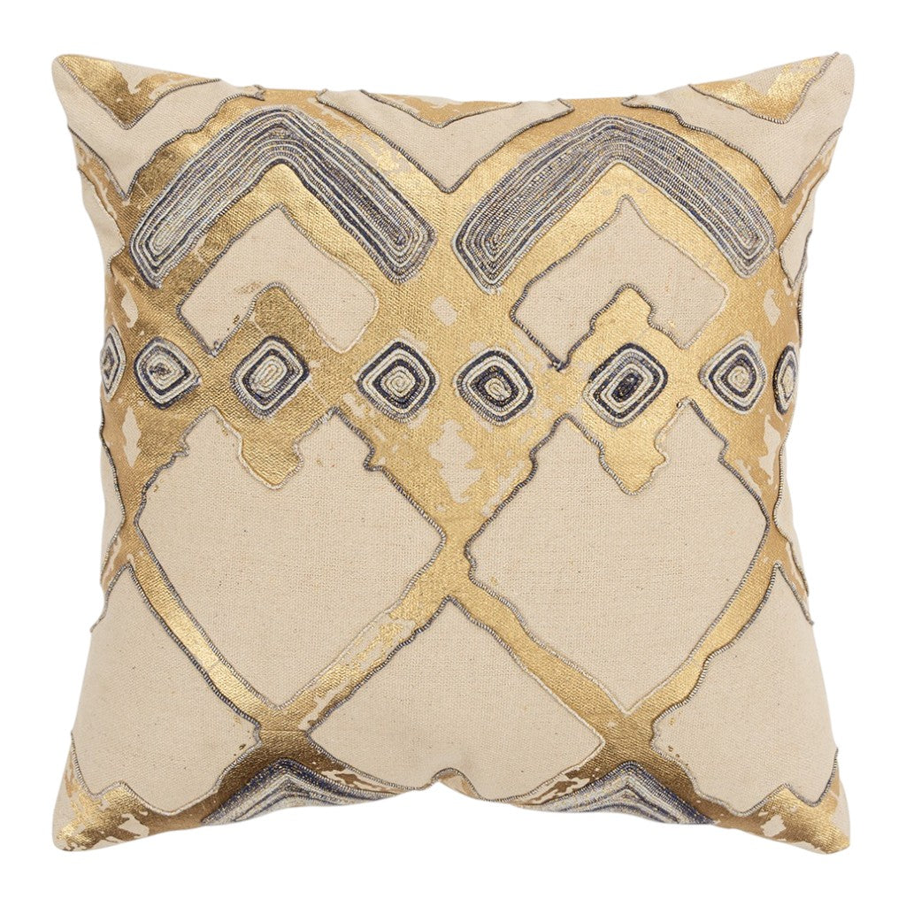 Beige Gold Foil Distressed Modern Throw Pillow-1