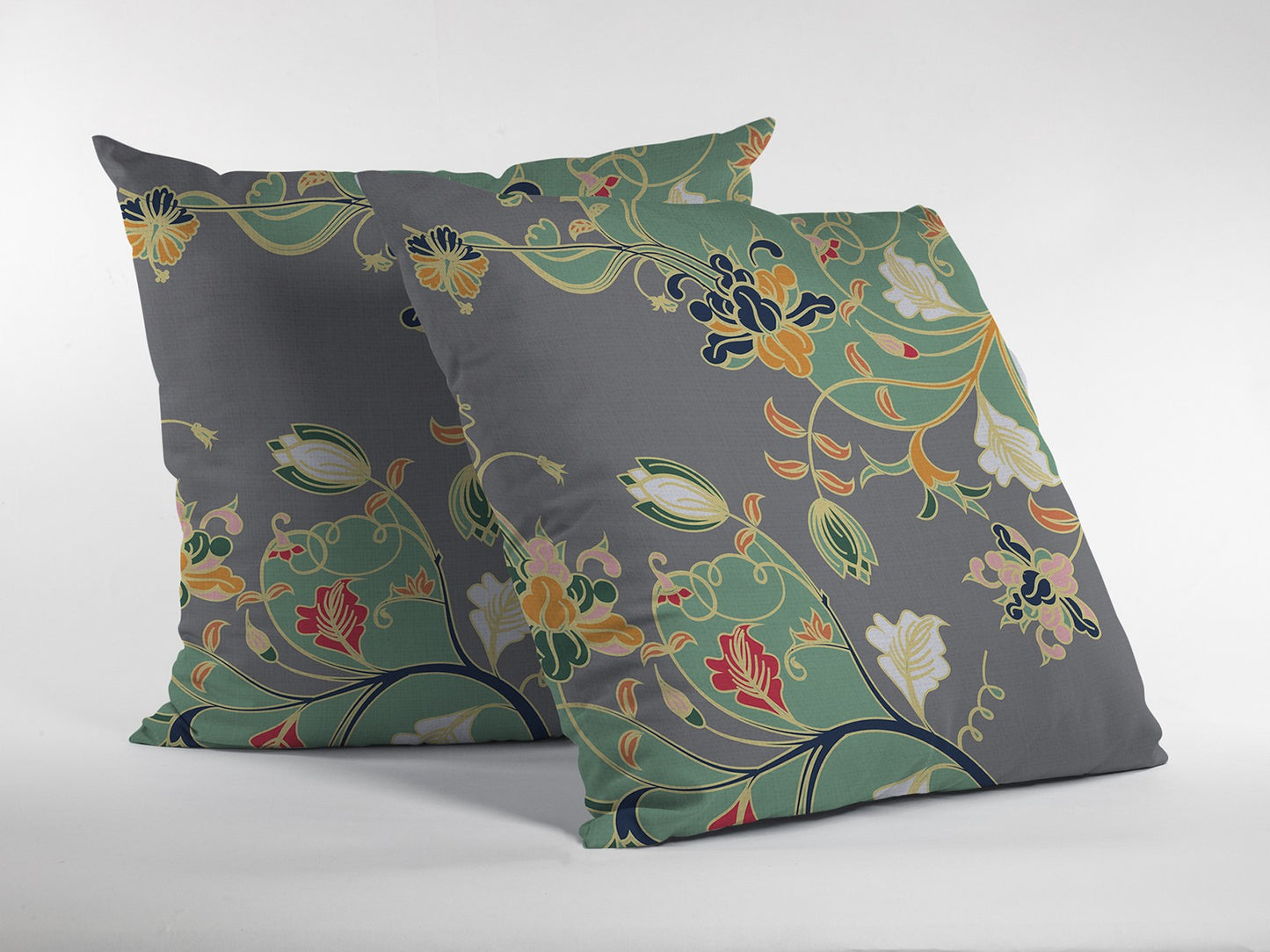 16" Green Gray Garden Zippered Suede Throw Pillow-3