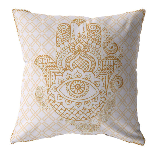 18” Gold White Hamsa Suede Zippered Throw Pillow-0