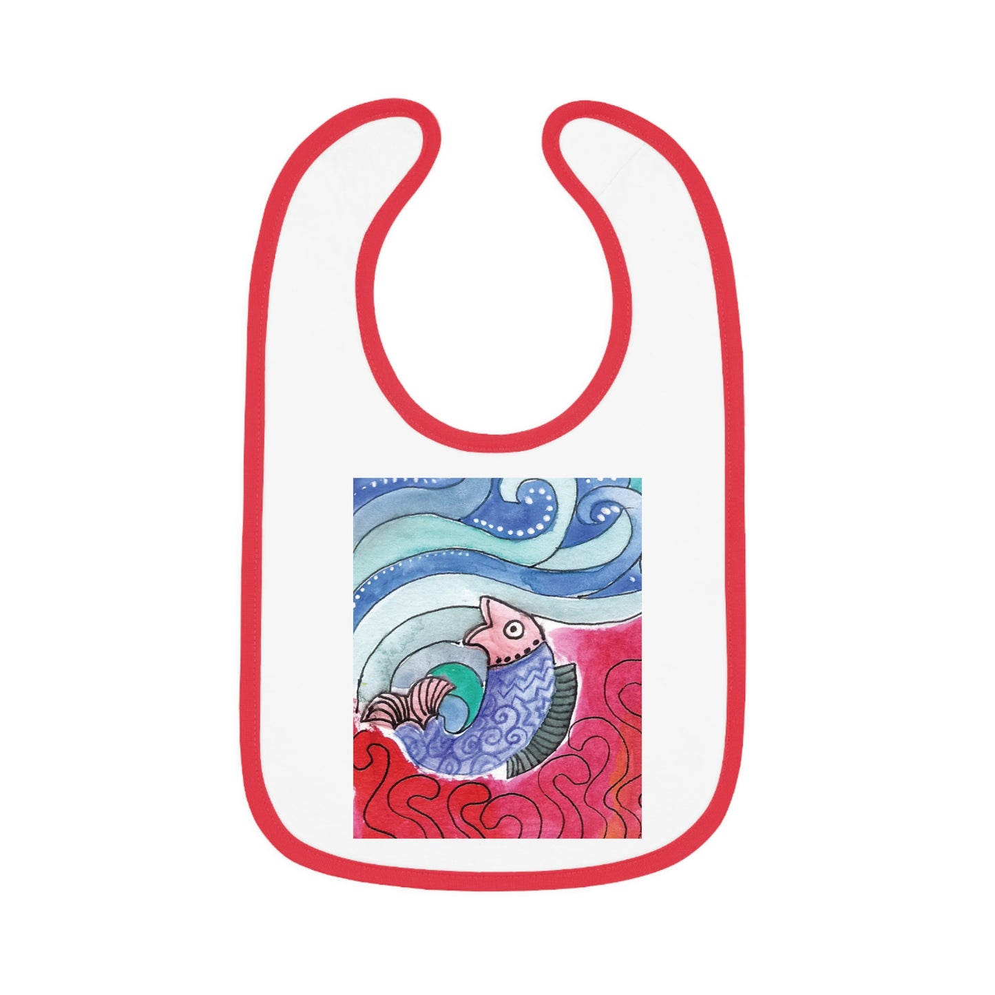 Whimsical Baby Bib with Contrast Trim, Colorful Fish Design, Ideal for Baby Showers, Toddler Mealtime, Cute Gift Idea by Japochine
