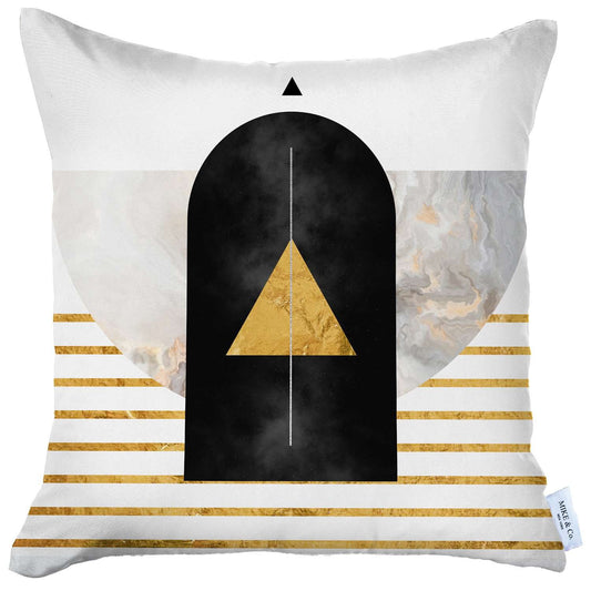18" X 18" Black And Yellow Abstract Zippered Handmade Polyester Throw Pillow Cover-0