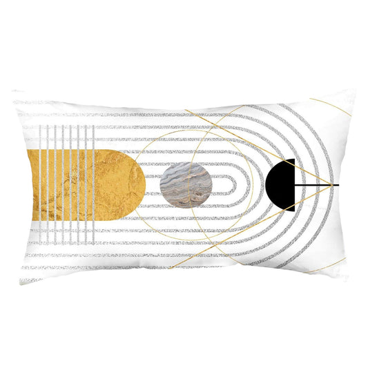 12" X 20" Black And Yellow Abstract Zippered Handmade Polyester Lumbar Pillow Cover-0