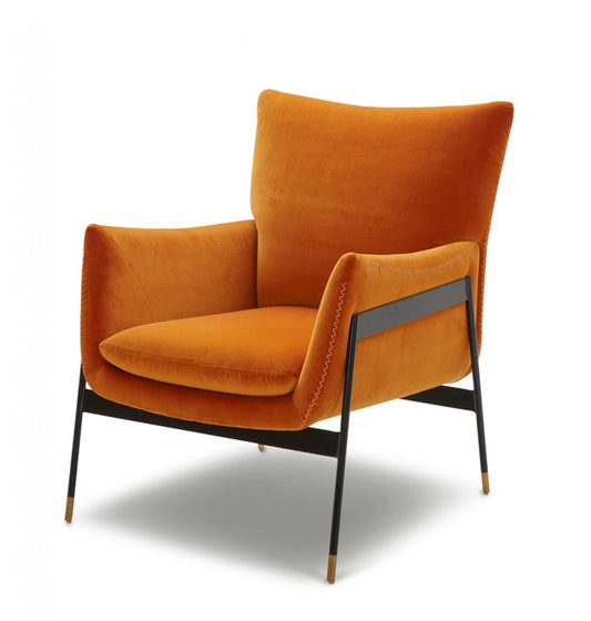 26" Orange And Black Velvet Wingback Chair-0