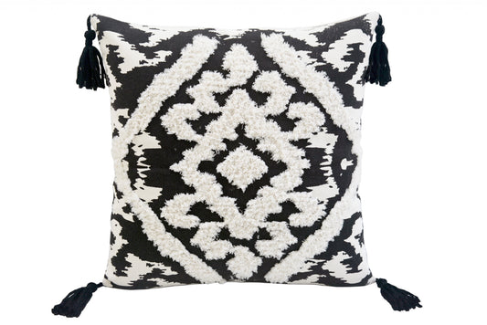17" Black and White Throw Pillow with Tassels-0